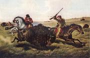 Tait Arthur Fitzwilliam Life on the Prairie-The Buffalo Hunt France oil painting artist